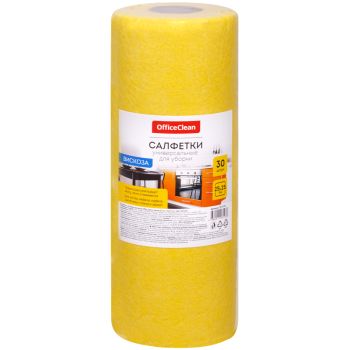 Салфетки для уборки OfficeClean, 25*25, вискоза, желтые, 30шт., в рулоне Салфетки для уборки OfficeClean, 25*25, вискоза, желтые, 30шт., в рулоне
