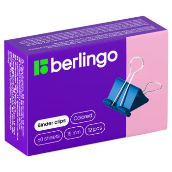 Зажимы для бумаг 15мм, Berlingo, 12шт., цветные, картонная коробка Зажимы для бумаг 15мм, Berlingo, 12шт., цветные, картонная коробка