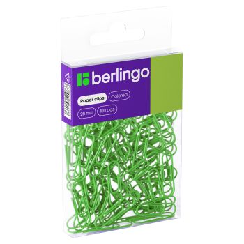 Скрепки 28мм, Berlingo, 100шт., цветные, ПВХ упак., европодвес, зеленые Скрепки 28мм, Berlingo, 100шт., цветные, ПВХ упак., европодвес, зеленые