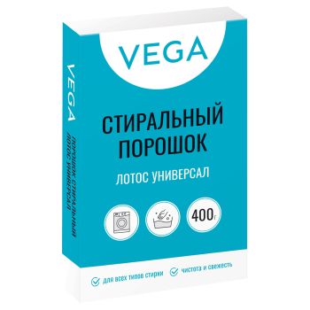 Порошок стиральный Vega, Лотос Универсал, 400г, картонная коробка Порошок стиральный Vega, Лотос Универсал, 400г, картонная коробка