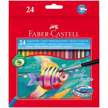 Карандаши акварельные Faber-Castell, 24цв+кисть, картон, европодвес Карандаши акварельные Faber-Castell, 24цв+кисть, картон, европодвес