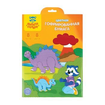 Цветная бумага гофрированная А4, Мульти-Пульти, 8л., 8цв., в папке с европодвесом, Цветная бумага гофрированная А4, Мульти-Пульти, 8л., 8цв., в папке с европодвесом,