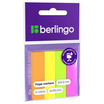 Флажки-закладки Berlingo, 12*50мм, 100л*4 неоновых цвета Флажки-закладки Berlingo, 12*50мм, 100л*4 неоновых цвета