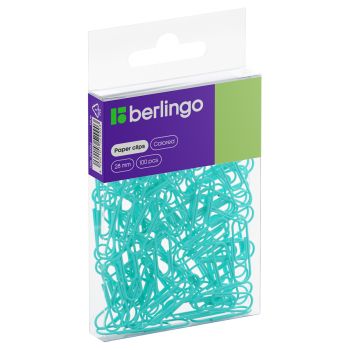 Скрепки 28мм, Berlingo, 100шт., цветные, ПВХ упак., европодвес, голубые Скрепки 28мм, Berlingo, 100шт., цветные, ПВХ упак., европодвес, голубые
