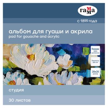 Альбом для гуаши и акрила, 30л., 200*200мм, на склейке Гамма Альбом для гуаши и акрила, 30л., 200*200мм, на склейке Гамма
