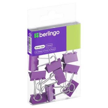 Зажимы для бумаг 19мм, Berlingo, 10шт., цветные, ПВХ упак., европодвес, фиолетовые Зажимы для бумаг 19мм, Berlingo, 10шт., цветные, ПВХ упак., европодвес, фиолетовые