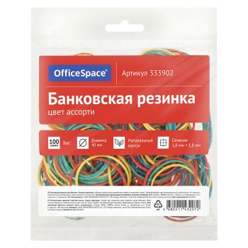 Банковская резинка 100г OfficeSpace, диаметр 40мм, ассорти, европодвес Банковская резинка 100г OfficeSpace, диаметр 40мм, ассорти, европодвес