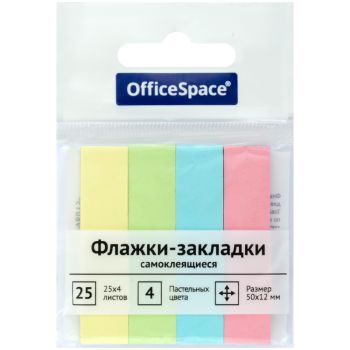 Флажки-закладки OfficeSpace, 50*12мм, 25л*4 пастельных цвета, европодвес Флажки-закладки OfficeSpace, 50*12мм, 25л*4 пастельных цвета, европодвес