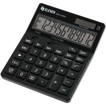 Калькулятор настольный Eleven SDC-333X-BK, 12 разрядов, двойное питание, 125*155*31мм, черный Калькулятор настольный Eleven SDC-333X-BK, 12 разрядов, двойное питание, 125*155*31мм, черный