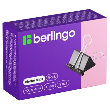 Зажимы для бумаг 41мм, Berlingo, 12шт., черные, картонная коробка Зажимы для бумаг 41мм, Berlingo, 12шт., черные, картонная коробка