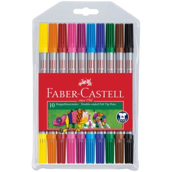 Фломастеры двусторонние Faber-Castell, 10цв., 10шт., смываемые, пластик.уп., европодвес Фломастеры двусторонние Faber-Castell, 10цв., 10шт., смываемые, пластик.уп., европодвес