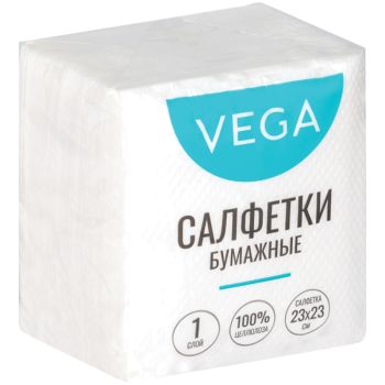 Салфетки бумажные Vega 1 слойн., 23*23см, белые, 80шт Салфетки бумажные Vega 1 слойн., 23*23см, белые, 80шт