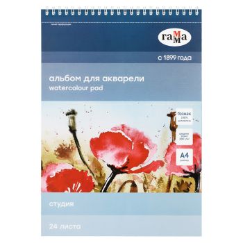 Альбом для акварели, 24л., А4, на спирали Гамма 