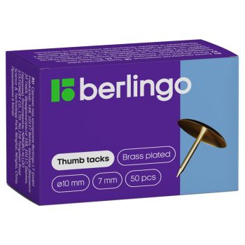Кнопки канцелярские/гвоздики Berlingo, омедненные 10мм, 50шт., карт. упаковка Кнопки канцелярские/гвоздики Berlingo, омедненные 10мм, 50шт., карт. упаковка