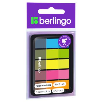 Флажки-закладки Berlingo, 45*12мм, 20л*5 неоновых цветов, в диспенсере Флажки-закладки Berlingo, 45*12мм, 20л*5 неоновых цветов, в диспенсере