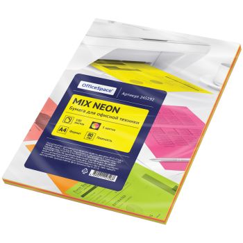 Бумага цветная OfficeSpace neon mix А4, 80г/м2, 100л. (5 цветов) Бумага цветная OfficeSpace neon mix А4, 80г/м2, 100л. (5 цветов)