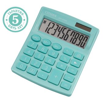 Калькулятор настольный Citizen SDC-810NR-GN, 10 разрядов, двойное питание, 102*124*25мм, бирюзовый Калькулятор настольный Citizen SDC-810NR-GN, 10 разрядов, двойное питание, 102*124*25мм, бирюзовый