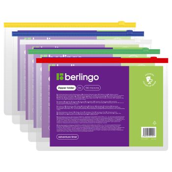 Папка-конверт на молнии Berlingo В6, 150мкм, прозрачная, ассорти Папка-конверт на молнии Berlingo В6, 150мкм, прозрачная, ассорти
