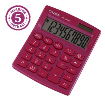 Калькулятор настольный Citizen SDC-810NR-PK, 10 разрядов, двойное питание, 102*124*25мм, розовый Калькулятор настольный Citizen SDC-810NR-PK, 10 разрядов, двойное питание, 102*124*25мм, розовый