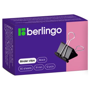 Зажимы для бумаг 19мм, Berlingo, 12шт., черные, картонная коробка Зажимы для бумаг 19мм, Berlingo, 12шт., черные, картонная коробка