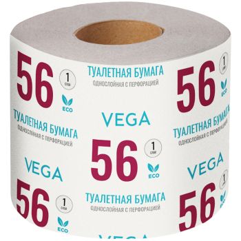 Бумага туалетная Vega, 1-слойная, 56м/рул., на втулке, с перф., серая Бумага туалетная Vega, 1-слойная, 56м/рул., на втулке, с перф., серая