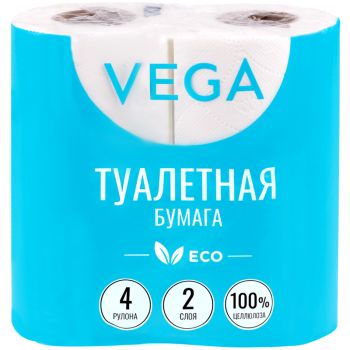 Бумага туалетная Vega 2-слойная, 4шт., эко, 15м, тиснение, белая, 100% целлюлоза Бумага туалетная Vega 2-слойная, 4шт., эко, 15м, тиснение, белая, 100% целлюлоза
