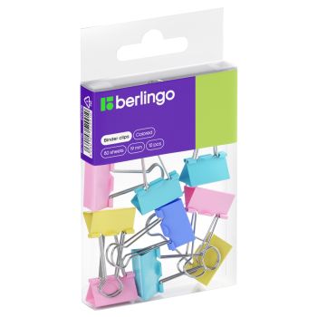 Зажимы для бумаг 19мм, Berlingo, 10шт., цветные, ПВХ упак., европодвес, ассорти пастель Зажимы для бумаг 19мм, Berlingo, 10шт., цветные, ПВХ упак., европодвес, ассорти пастель