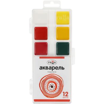 Акварель Гамма, медовая, 12 цветов, без кисти, пластик. упак., европодвес Акварель Гамма, медовая, 12 цветов, без кисти, пластик. упак., европодвес