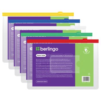 Папка-конверт на молнии Berlingo А5, 150мкм, с карманом для визиток, прозрачная, ассорти Папка-конверт на молнии Berlingo А5, 150мкм, с карманом для визиток, прозрачная, ассорти