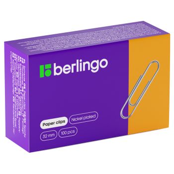 Скрепки 32мм, Berlingo, 100шт., никелированные, карт. упаковка Скрепки 32мм, Berlingo, 100шт., никелированные, карт. упаковка