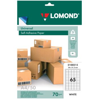 Бумага самоклеящаяся А4 50л. Lomond, белая, 65 фр. (38*21,2), 70г/м2 Бумага самоклеящаяся А4 50л. Lomond, белая, 65 фр. (38*21,2), 70г/м2