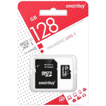 Карта памяти SmartBuy MicroSDXC 128GB UHS-1, Class 10, скорость чтения 90Мб/сек (с адаптером SD) Карта памяти SmartBuy MicroSDXC 128GB UHS-1, Class 10, скорость чтения 90Мб/сек (с адаптером SD)