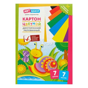 Картон цветной А4 двустор., ArtSpace, 7л., 7цв., мелованный, в папке Картон цветной А4 двустор., ArtSpace, 7л., 7цв., мелованный, в папке