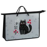 Папка с ручками А4 ArtSpace "Black Cat with Flowers", пластик, на молнии, 75мм