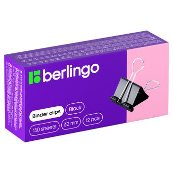 Зажимы для бумаг 32мм, Berlingo, 12шт., черные, картонная коробка Зажимы для бумаг 32мм, Berlingo, 12шт., черные, картонная коробка