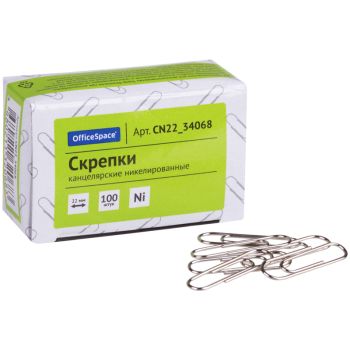 Скрепки 22мм, OfficeSpace, 100шт., никелированные, карт. упаковка Скрепки 22мм, OfficeSpace, 100шт., никелированные, карт. упаковка