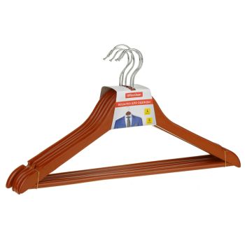 Вешалка-плечики OfficeClean, набор 5шт., деревянные, с перекладиной, 45см, цвет вишня Вешалка-плечики OfficeClean, набор 5шт., деревянные, с перекладиной, 45см, цвет вишня