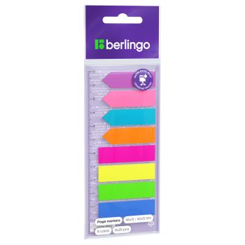 Флажки-закладки Berlingo, 45*12/42*12мм, 25л*8 неоновых цветов, с линейкой, европодвес Флажки-закладки Berlingo, 45*12/42*12мм, 25л*8 неоновых цветов, с линейкой, европодвес