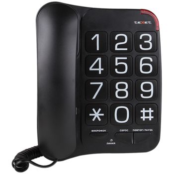 Телефон проводной Texet ТХ-201, повторный набор, крупные клавиши, черный Телефон проводной Texet ТХ-201, повторный набор, крупные клавиши, черный