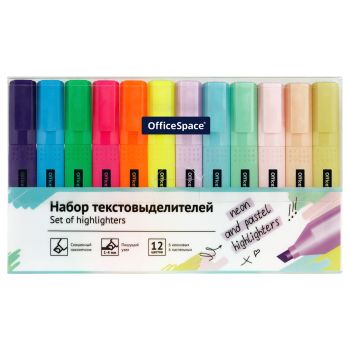 Набор текстовыделителей OfficeSpace 12цв., 6цв. пастельные, 6цв. неоновые, 1-4мм, ПВХ-бокс Набор текстовыделителей OfficeSpace 12цв., 6цв. пастельные, 6цв. неоновые, 1-4мм, ПВХ-бокс