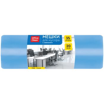 Мешки для мусора 35л OfficeClean ПНД, 48*52см, 10мкм, 20шт., прочные, синие, в рулоне, с завязками Мешки для мусора 35л OfficeClean ПНД, 48*52см, 10мкм, 20шт., прочные, синие, в рулоне, с завязками