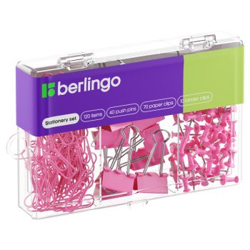 Набор мелкоофисных принадлежностей Berlingo, 120 предметов, розовый, пластиковая упаковка Набор мелкоофисных принадлежностей Berlingo, 120 предметов, розовый, пластиковая упаковка