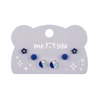Серьги MESHU, бижутерия, синие, 3 пары, европодвес Серьги MESHU, бижутерия, синие, 3 пары, европодвес