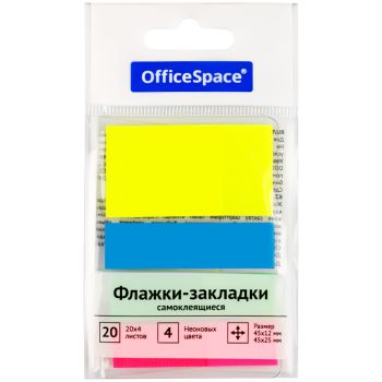 Флажки-закладки OfficeSpace, 45*12мм* 3цв.,+ 45*25мм* 1цв., по 20л., неоновые цвета, европодвес Флажки-закладки OfficeSpace, 45*12мм* 3цв.,+ 45*25мм* 1цв., по 20л., неоновые цвета, европодвес