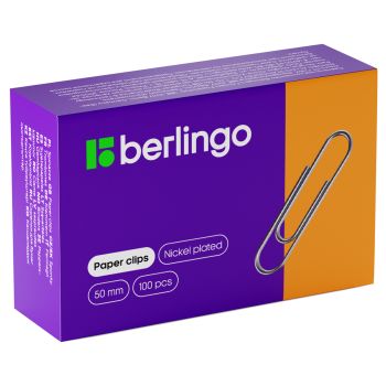 Скрепки 50мм, Berlingo, 100шт., никелированные, карт. упаковка Скрепки 50мм, Berlingo, 100шт., никелированные, карт. упаковка