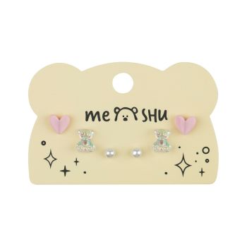 Серьги MESHU, бижутерия, нежно-розовые, 3 пары, европодвес Серьги MESHU, бижутерия, нежно-розовые, 3 пары, европодвес