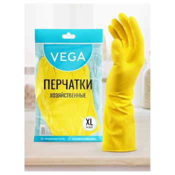 Перчатки резиновые хозяйственные Vega, многоразовые, хлопчатобумажное напыление, размер XL, желтые, пакет с европодвесом Перчатки резиновые хозяйственные Vega, многоразовые, хлопчатобумажное напыление, размер XL, желтые, пакет с европодвесом