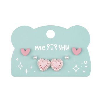 Серьги MESHU, бижутерия, розовые, 3 пары, европодвес Серьги MESHU, бижутерия, розовые, 3 пары, европодвес