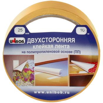 Клейкая лента двусторонняя Unibob, 25мм*10м, полипропилен, инд. упаковка Клейкая лента двусторонняя Unibob, 25мм*10м, полипропилен, инд. упаковка