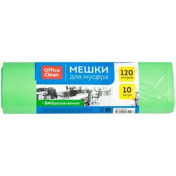 Мешки для мусора 120л OfficeClean биоразлагаемые, ПНД, 70*110см, 17мкм, 10шт., зеленые, в рулоне Мешки для мусора 120л OfficeClean биоразлагаемые, ПНД, 70*110см, 17мкм, 10шт., зеленые, в рулоне